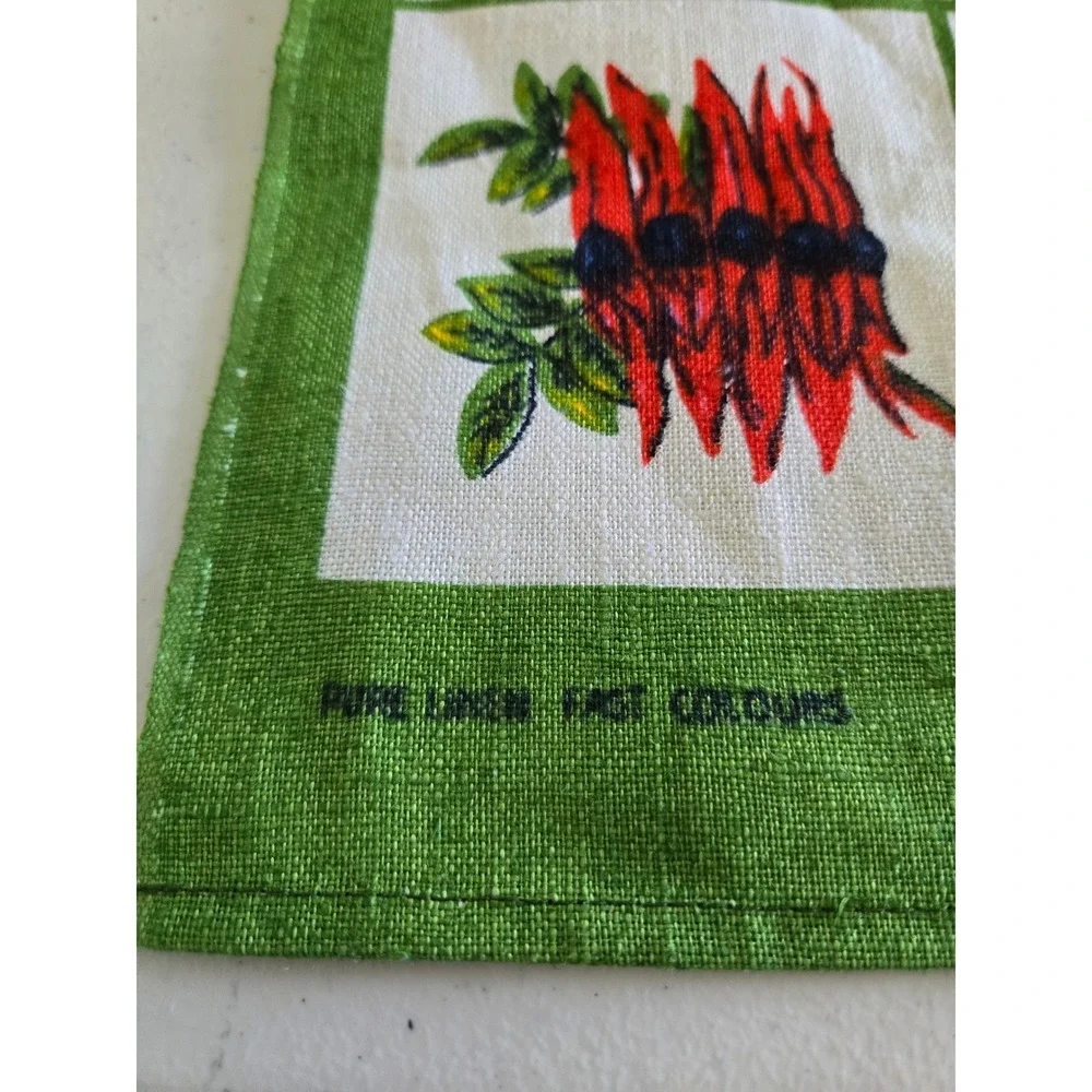 Vintage Neil Australian Wildflowers Pure Linen Tea Towel Green Floral 18x30